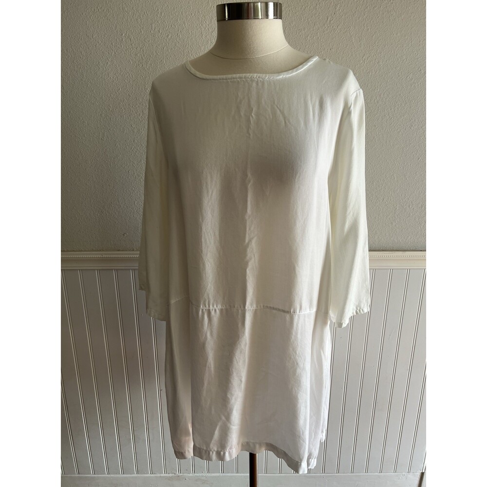 Bryn Walker 3/4 Sleeve Tunic Side Slits Top Flowy 100% Tencel White XL